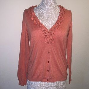 Talbots Ruffle Neck Coral Cardigan